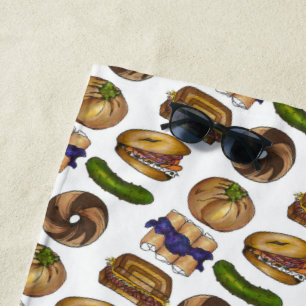 Serviette De Plage Jewish Deli Foods Pickle Reuben Blintz Knish Bagel