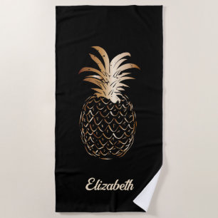 Serviette De Plage Joli Ananas noir et or Féminin - Personnalisé