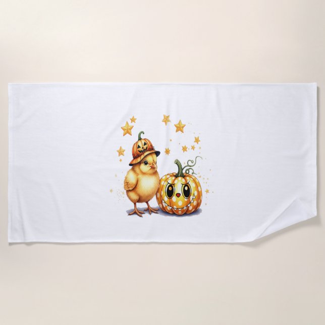Serviette De Plage Joli Citrouille de poussette Halloween (Devant)