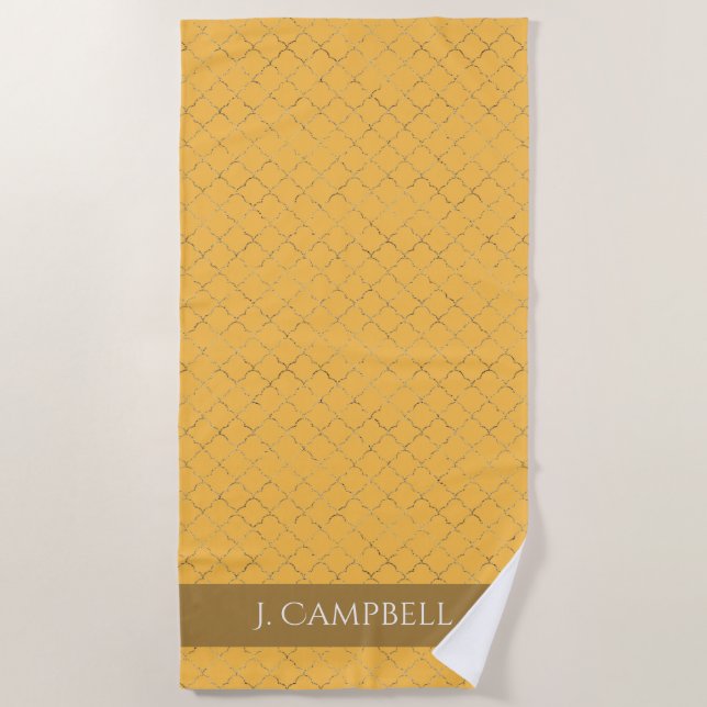 Serviette De Plage Joli Daffodil Gold Quatrefoil Personnalisé (Devant)