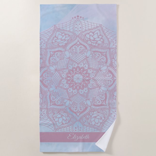 Serviette De Plage Joli rose Sacré Lotus Fleur de fleurs Mandala (Devant)