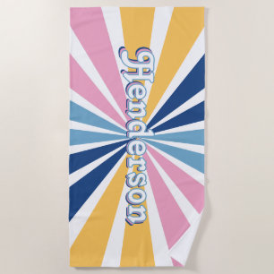 Serviette De Plage Joli Soleil Éclaté Style Rétro Rose Bleu Jaune Bla
