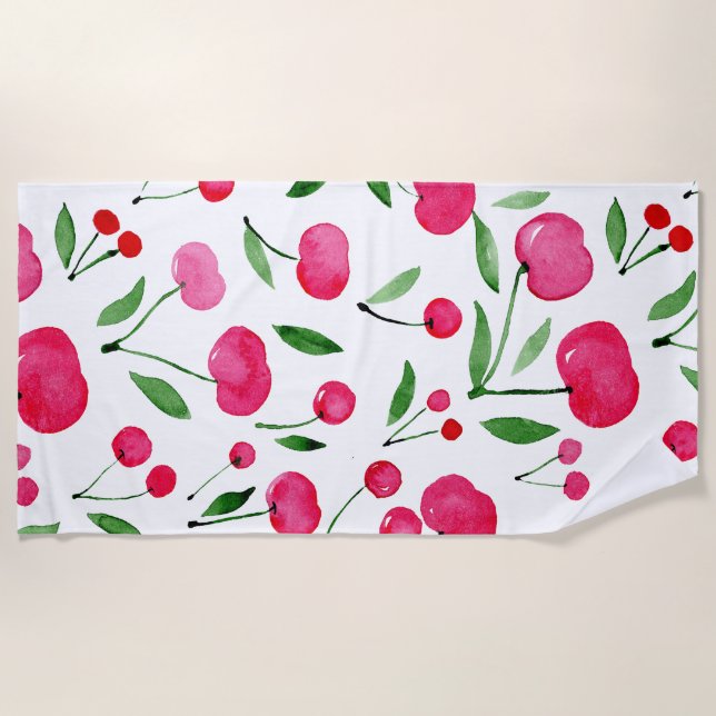 Serviette De Plage Jolie aquarelle rouge cerises motif (Devant)