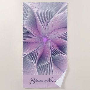 Serviette De Plage Jolie Fleur Rose Moderne Abstraite Nom Fractal