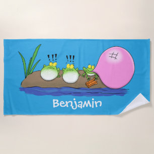 Serviette De Plage Jolie grenouilles drôles bubblegum dessin animé il