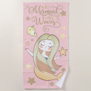 Serviette De Plage Jolie sirène 'n Narval Personnalisable