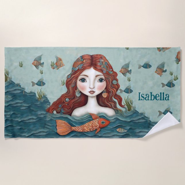 Serviette De Plage Jolie sirène personnalisée (Devant)