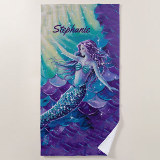 Serviette De Plage Jolie sirène violette personnalisée