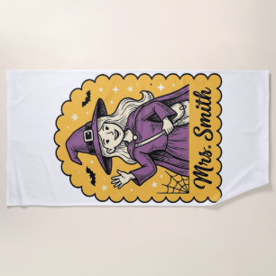 Serviette De Plage Jolie sorcière enseignante Mme Smith Halloween vin