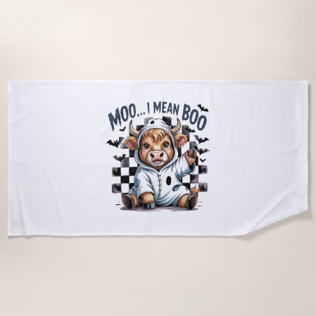 Serviette De Plage Jolie vache Highland À damiers Halloween Te (Devant)