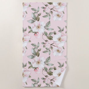 Serviette De Plage Jolies Fleurs Blanches Roses  