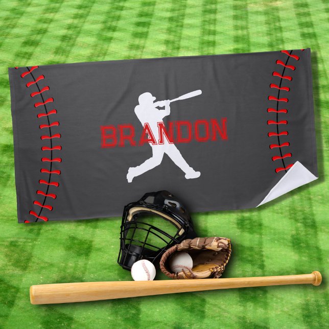 Serviette De Plage Joueur De Baseball Silhouette Avec Nom Bain Sports (Créateur téléchargé)