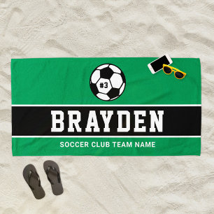 Serviette De Plage Joueur de football de couleur vert foncé nom perso