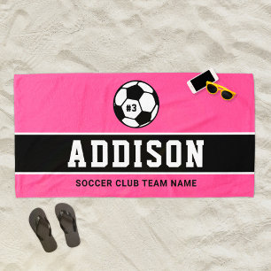 Serviette De Plage Joueuse de football personnalisée Rose Noir