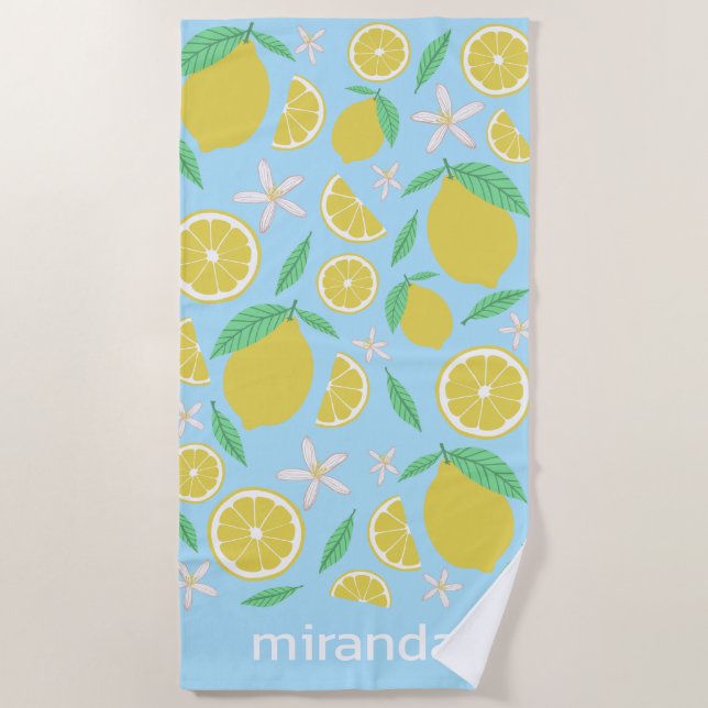 Serviette De Plage Jovely Lemons Fruity Fun Nom sur mesure (Devant)