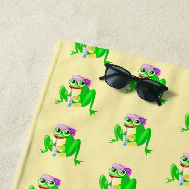 Serviette De Plage Joyeuse Grenouille de fête (En situation)