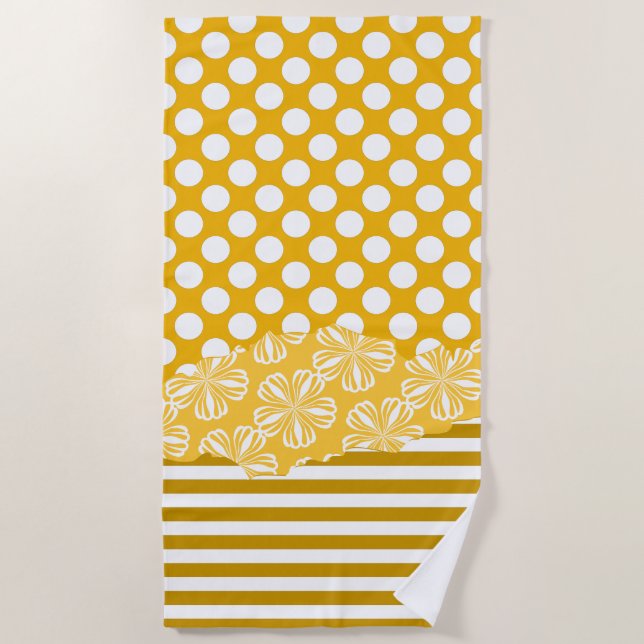 Serviette De Plage Joyeuses Grandes Polka Florale Dot Couché Jaune (Devant)