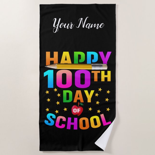 Serviette De Plage Joyeux 100e jour d'école pour enseignants et étudi (Devant)