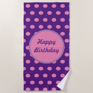 Serviette De Plage Joyeux Anniversaire Beach Towel (violet et rose)