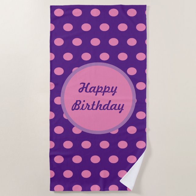 Serviette De Plage Joyeux Anniversaire Beach Towel (violet et rose) (Devant)