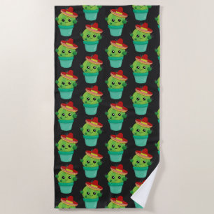 Serviette De Plage Joyeux cactus vert dans un Motif du Sombrero rouge