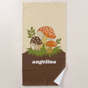 Serviette De Plage Joyeux champignons avec nom personnalisé