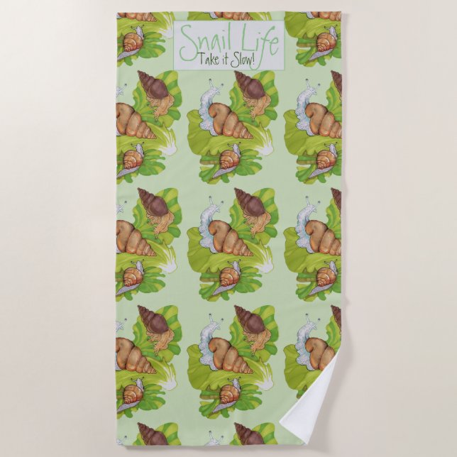 Serviette De Plage Joyeux escargots sur l'art de la feuille de laitue (Devant)