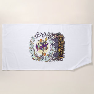 Serviette De Plage Joyeux Halloween Balai de Sorcière Chat Noir Fantô