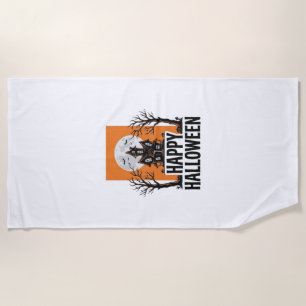Serviette De Plage Joyeux Halloween Maison Hantée Graphique Vintage_1
