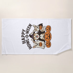 Serviette De Plage Joyeux Howl-O-Ween Corgi Halloween Chien Vecteur C