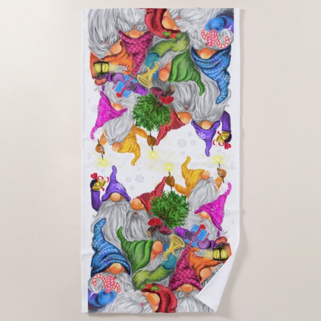 Serviette De Plage Joyeux Noël Beach Towel Gnome Célébration (Devant)