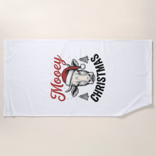 Serviette De Plage Joyeux Noël Vache Chapeau de Père Noël Gravure Vin