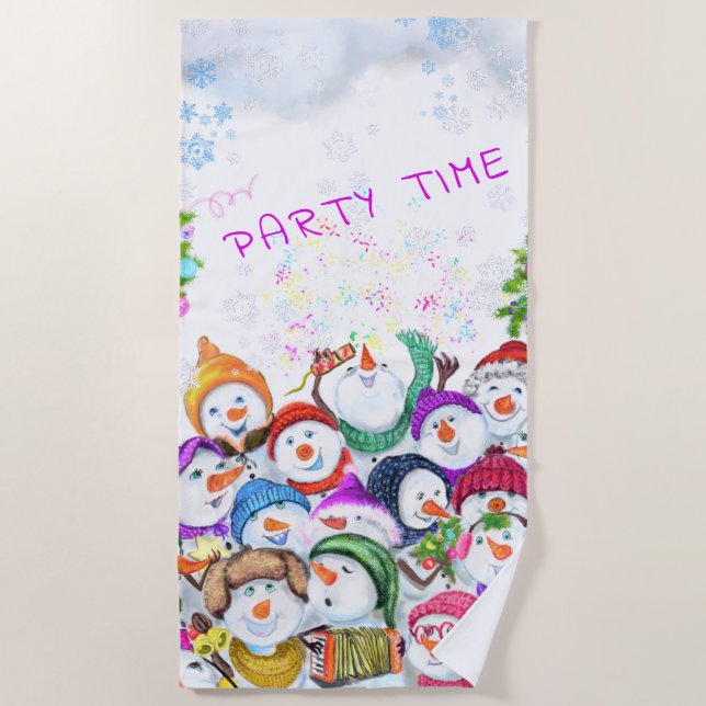 Serviette De Plage Joyeux Snowmans Joyeux Noël Beach Towel Party (Devant)