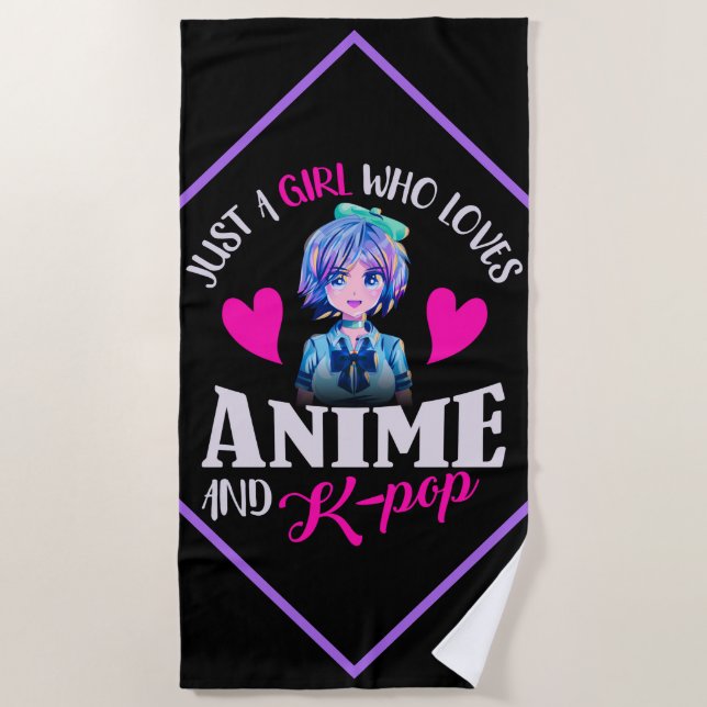 Serviette De Plage Juste une fille qui aime Anime et K-Pop (Devant)