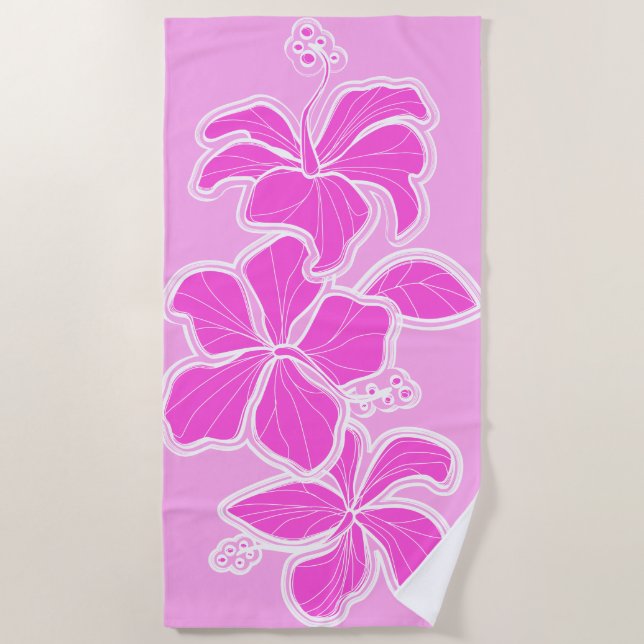 Serviette De Plage Kailua Hibiscus Hawaiian Ingénié Floral - Rose (Devant)