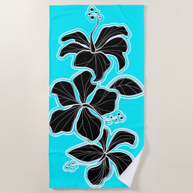 Serviette De Plage Kailua Hibiscus Hawaiian Ingénié Floral - Turq (Devant)