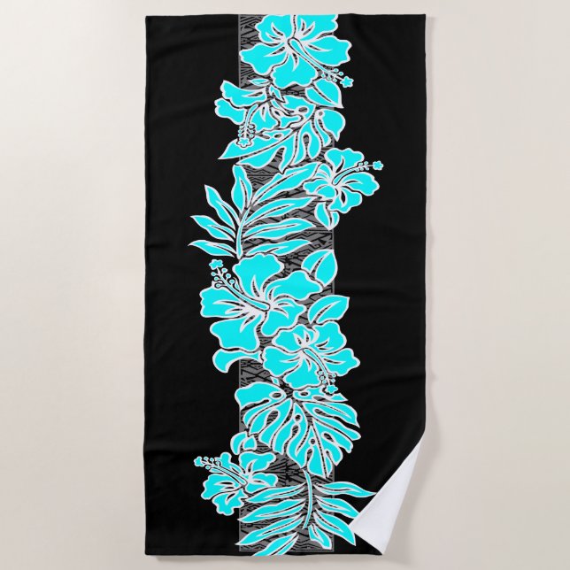 Serviette De Plage Kalaheo Hawaii Hibiscus Floral Tapa - Turq (Devant)
