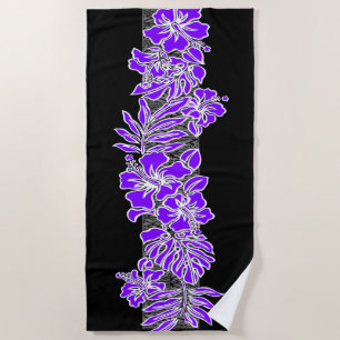 Serviette De Plage Kalaheo Hibiscus hawaïen Tapa floral - Violet