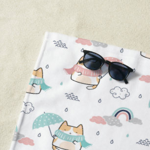 Serviette De Plage Kawaii Chats Rainy Day Motif Beach Towne