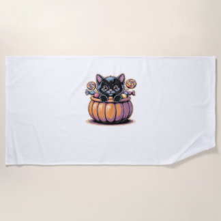 Serviette De Plage Kitten noir dans le seau de traitement T-shirt cla