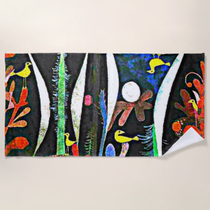 Serviette De Plage Klee - Paysage aux oiseaux jaunes