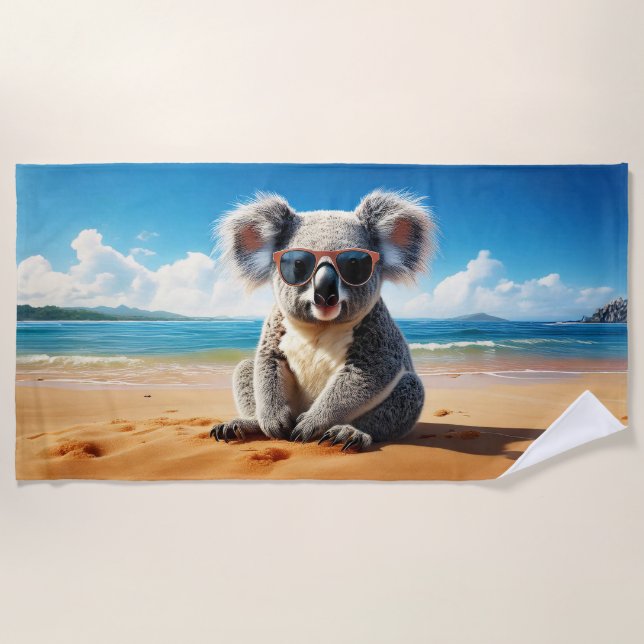 Serviette De Plage Koala sur une plage de sable (Devant)