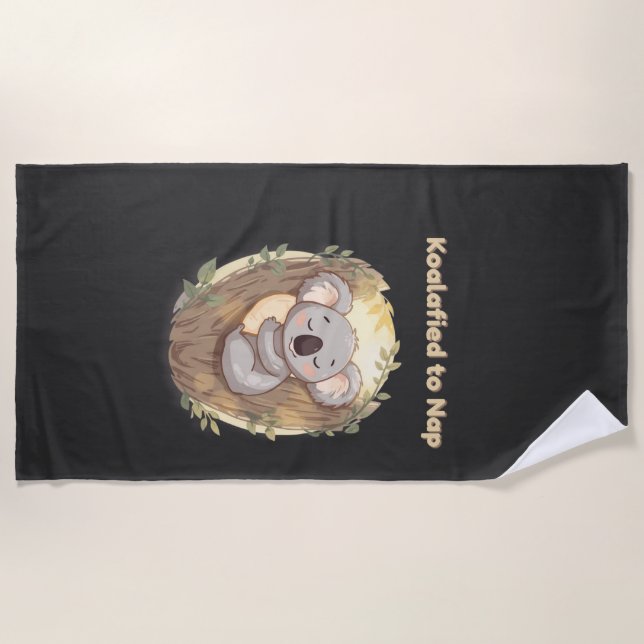 Serviette De Plage "Koalafied to Nap – Cute Sleepy Koala T-Shirt" (Devant)