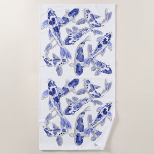 Serviette De Plage Koi bleu et blanc
