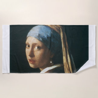 Serviette De Plage La fille avec une boucle d'oreille de perle