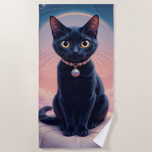 Serviette De Plage La Reine Du Ciel De Chat Noir (Devant)