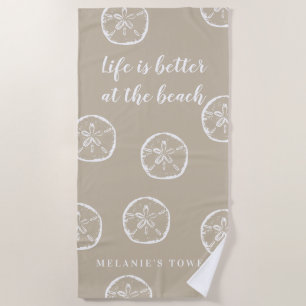 Serviette De Plage La vie est meilleure au dollar beige de sable de p