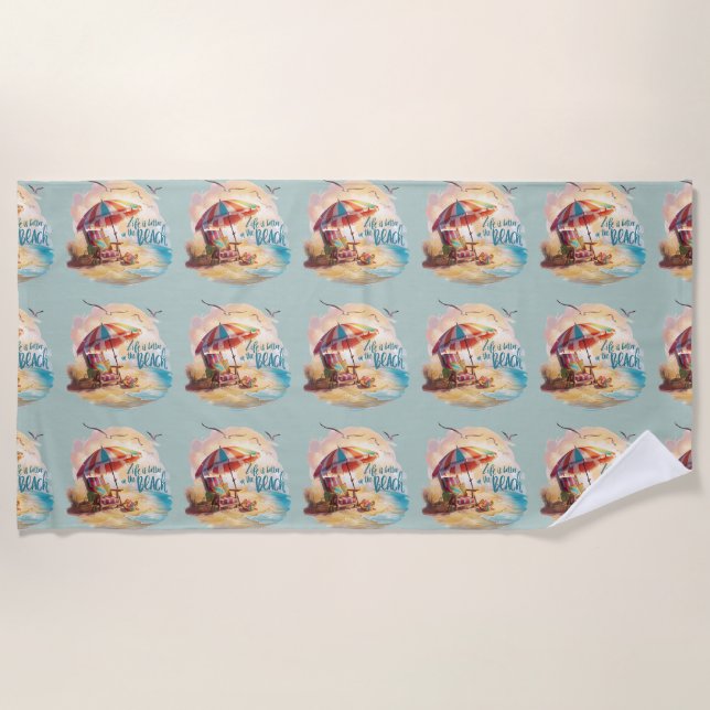 Serviette De Plage La vie est meilleure sur la plage Esthétique côtiè (Devant)
