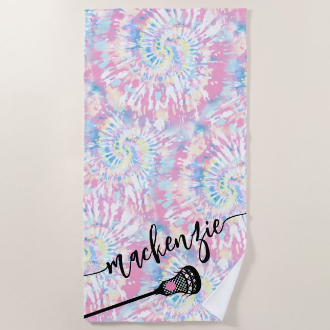 Serviette De Plage Lacrosse Girls Pink Tie Dye Personnalisé (Devant)