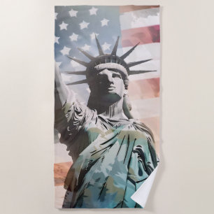 Serviette De Plage Lady Liberty et le drapeau américain